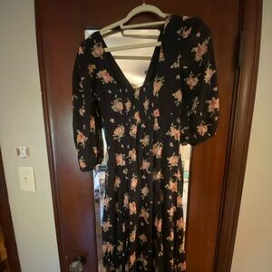 Free People Black Floral Long Sleeve Dress